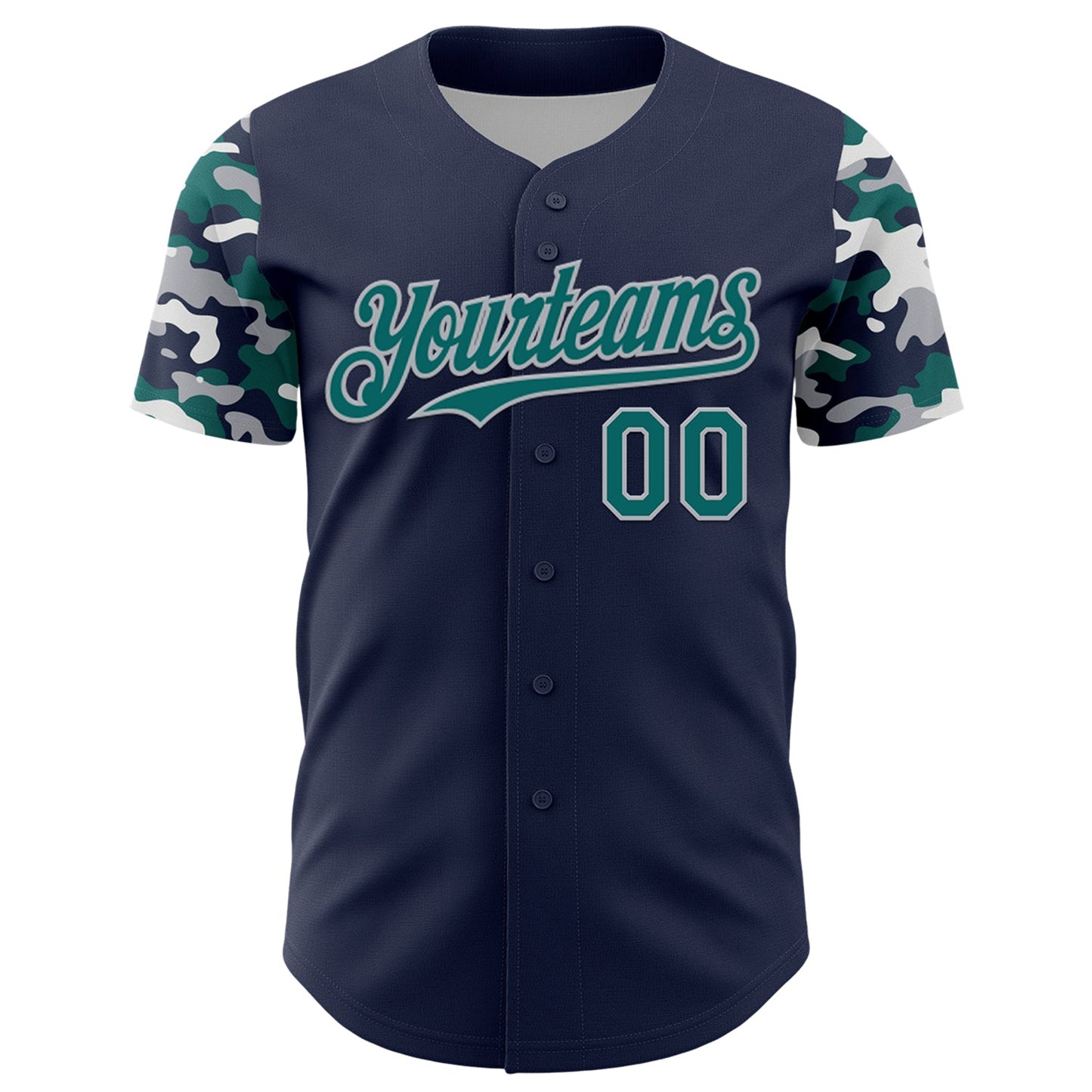 Custom Navy Teal Gray-White Digital Camo Two Tone Authentic Baseball Jersey view 2