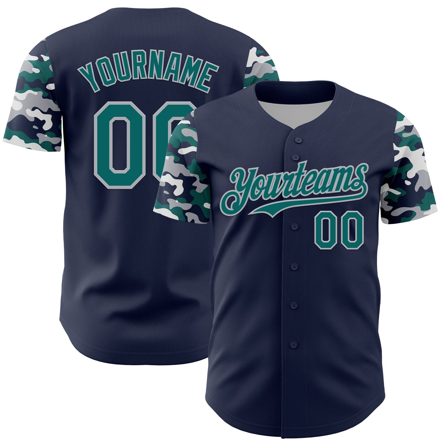 Custom Navy Teal Gray-White Digital Camo Two Tone Authentic Baseball Jersey - Main View