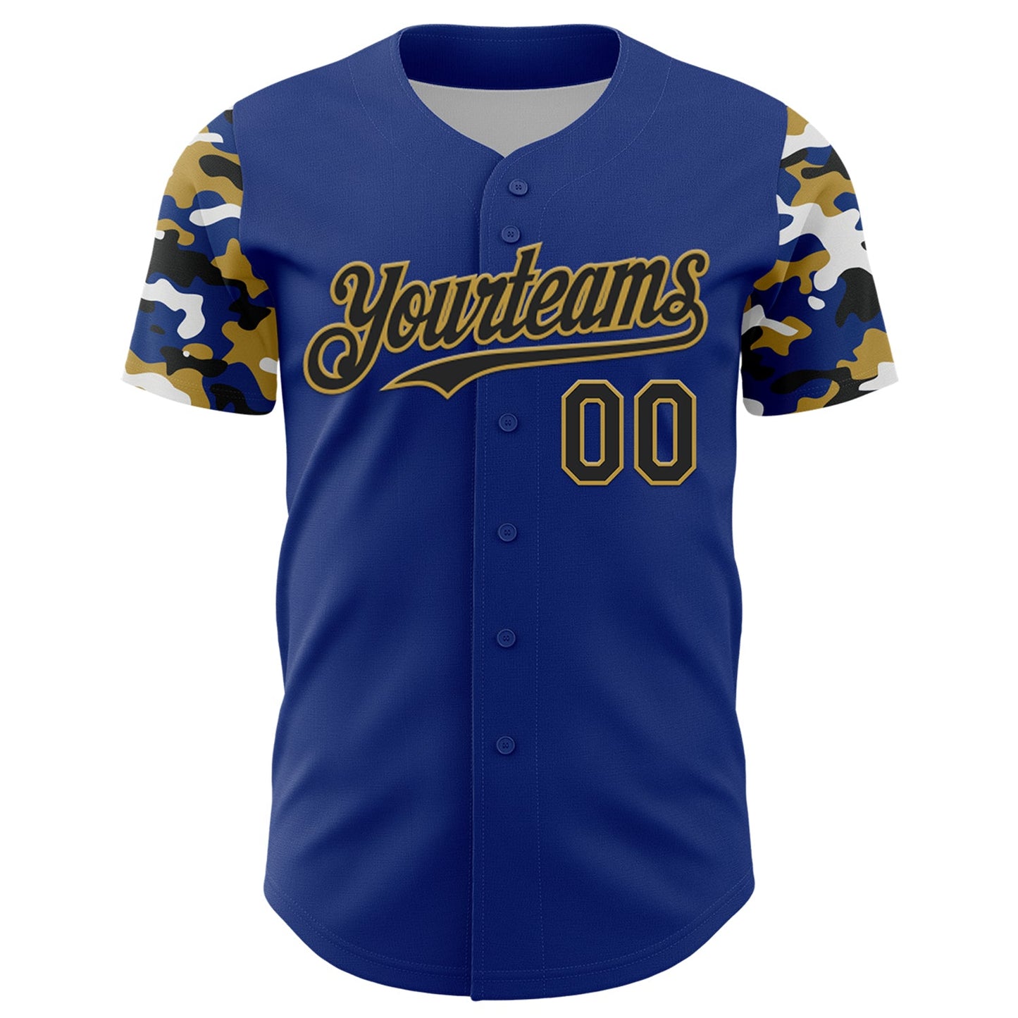 Custom Royal Black Old Gold-White Digital Camo Two Tone Authentic Baseball Jersey view 2