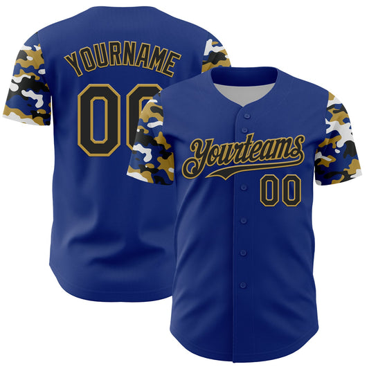 Custom Royal Black Old Gold-White Digital Camo Two Tone Authentic Baseball Jersey - Main View