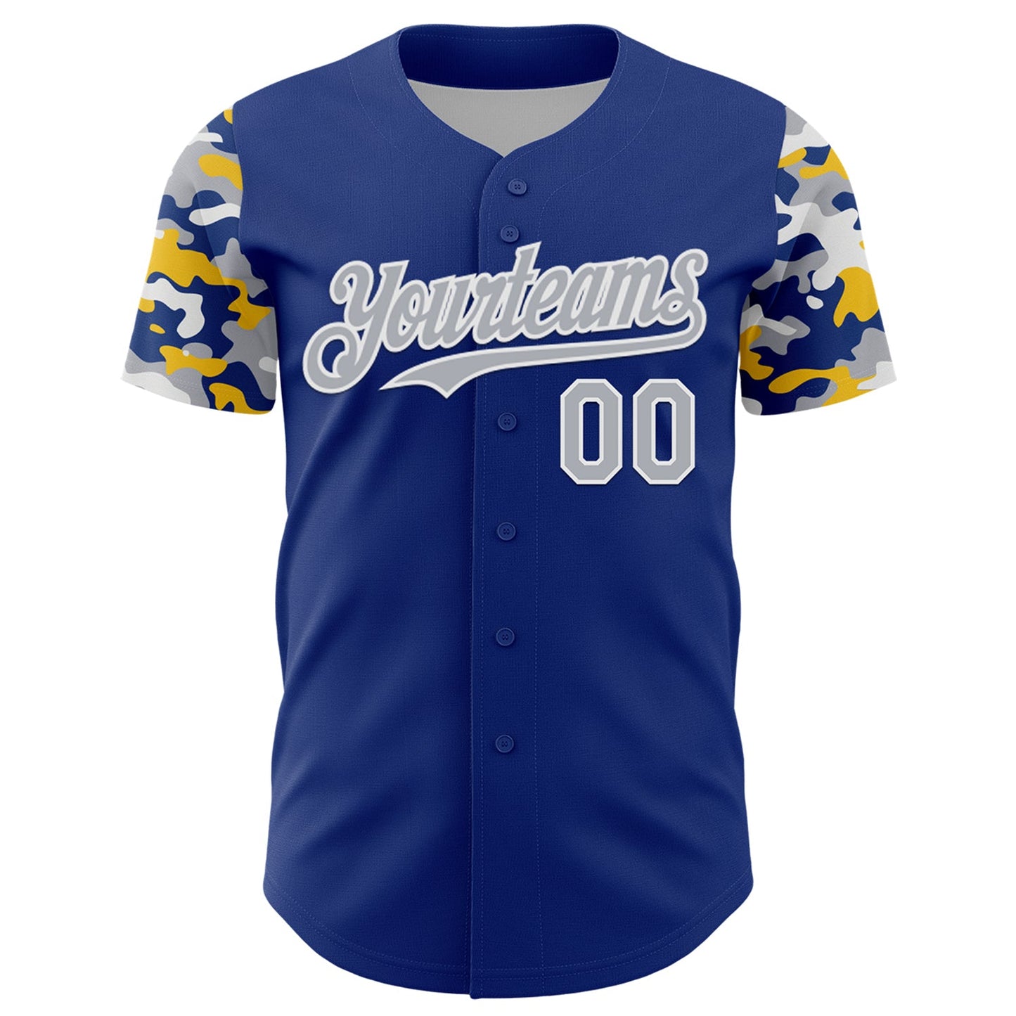 Custom Royal Gray White-Yellow Digital Camo Two Tone Authentic Baseball Jersey view 2