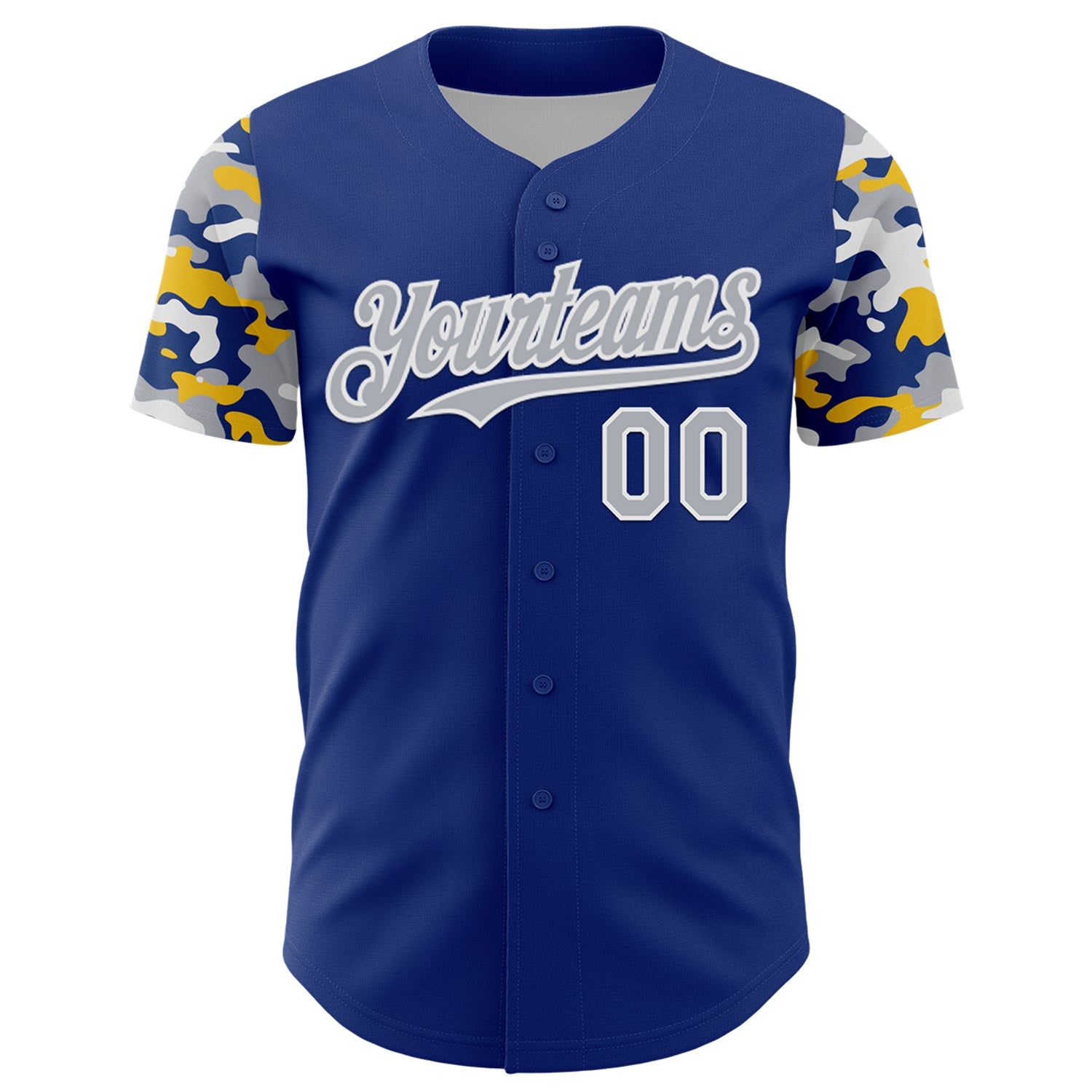 Custom Royal Gray White-Yellow Digital Camo Two Tone Authentic Baseball Jersey view 2