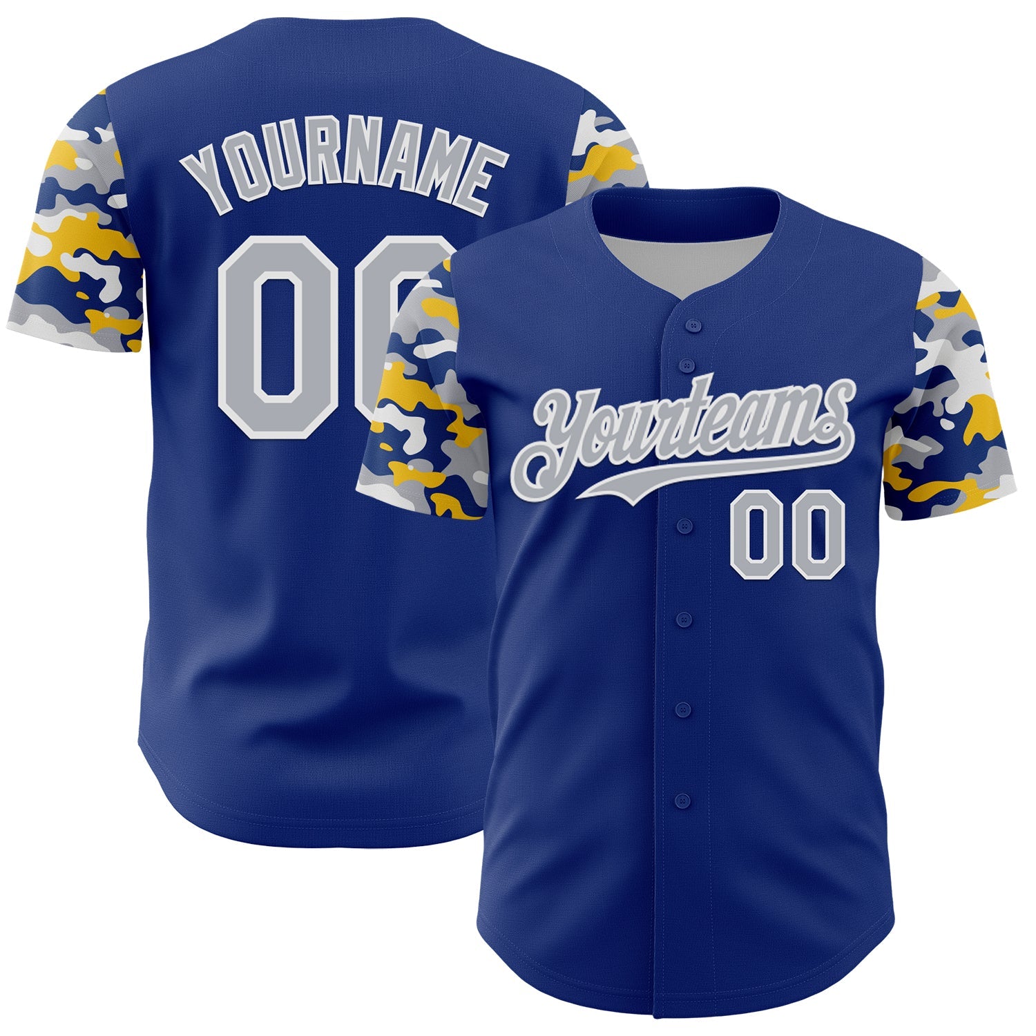 Custom Royal Gray White-Yellow Digital Camo Two Tone Authentic Baseball Jersey - Main View