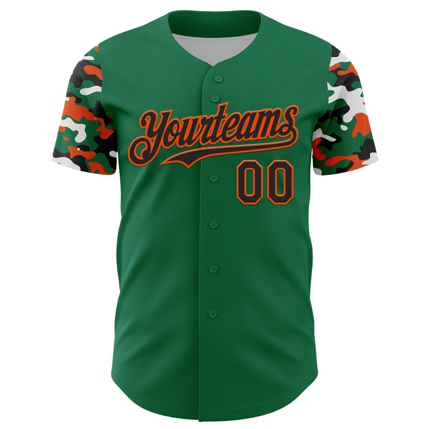 Custom Kelly Green Black Orange-White Digital Camo Two Tone Authentic Baseball Jersey view 2