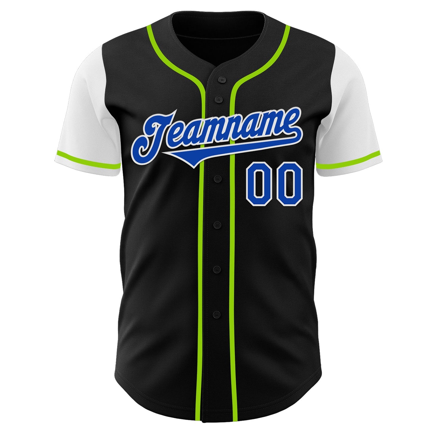 Custom Black Thunder Blue Neon Green-White Two Tone Authentic Baseball Jersey view 2