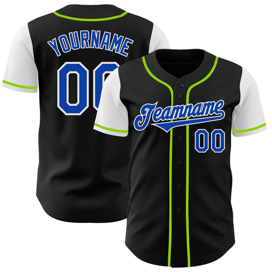 Custom Black Thunder Blue Neon Green-White Two Tone Authentic Baseball Jersey - Main View