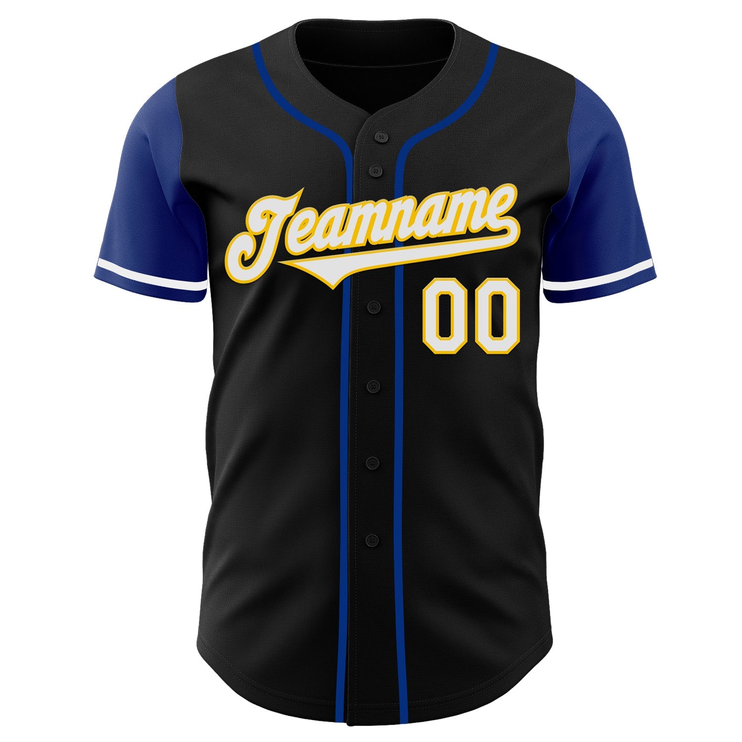 Custom Black White Royal-Yellow Two Tone Authentic Baseball Jersey view 2
