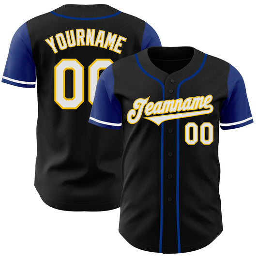 Custom Black White Royal-Yellow Two Tone Authentic Baseball Jersey - Main View