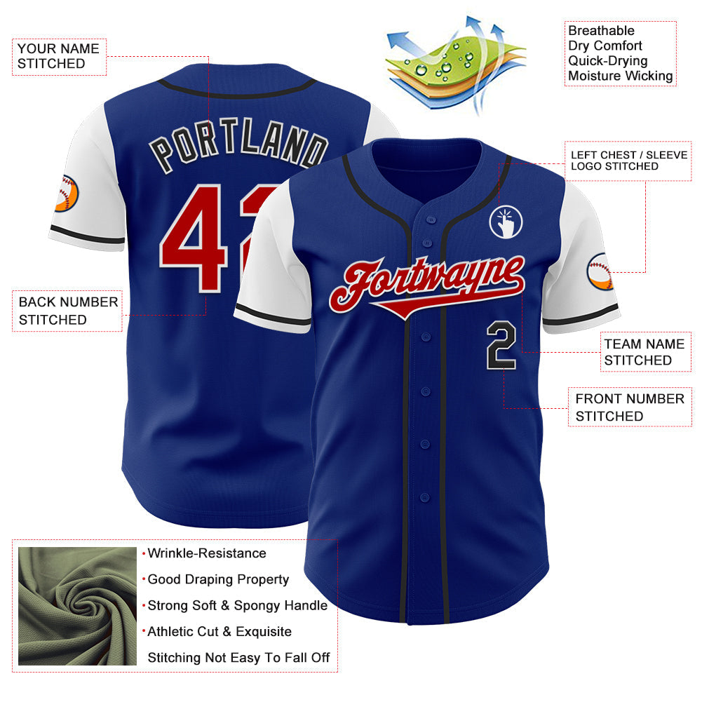 Custom Royal Red Black-White Two Tone Authentic Baseball Jersey view 3