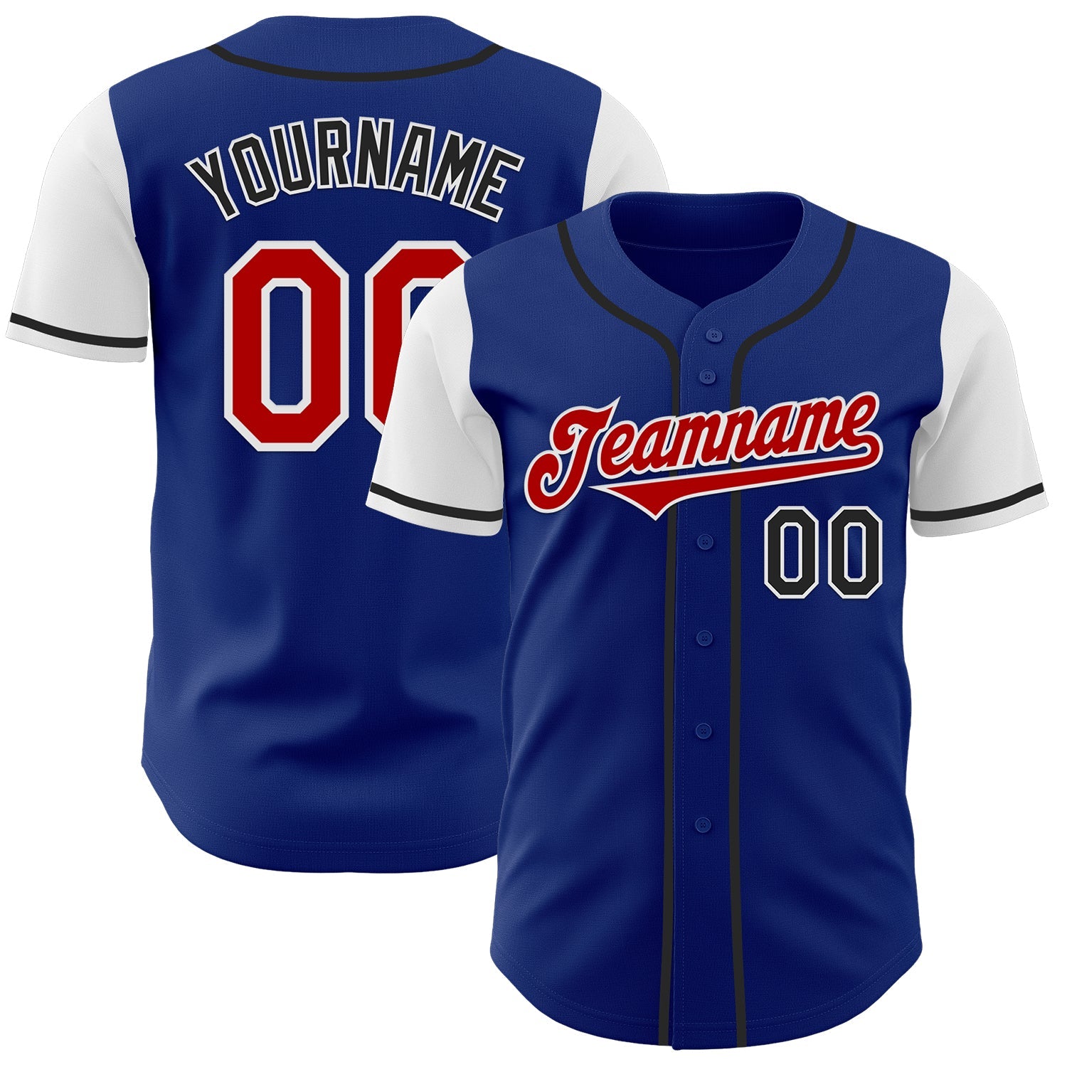Custom Royal Red Black-White Two Tone Authentic Baseball Jersey - Main View