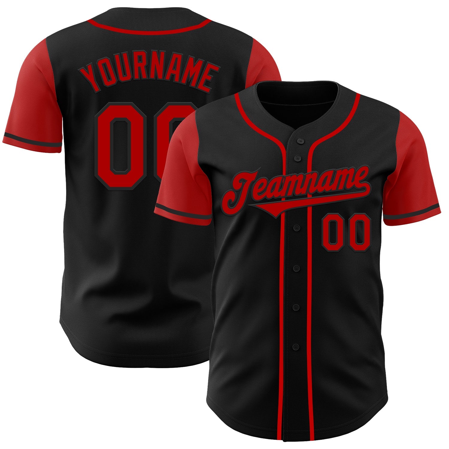 Custom Black Red Two Tone Authentic Baseball Jersey - Main View