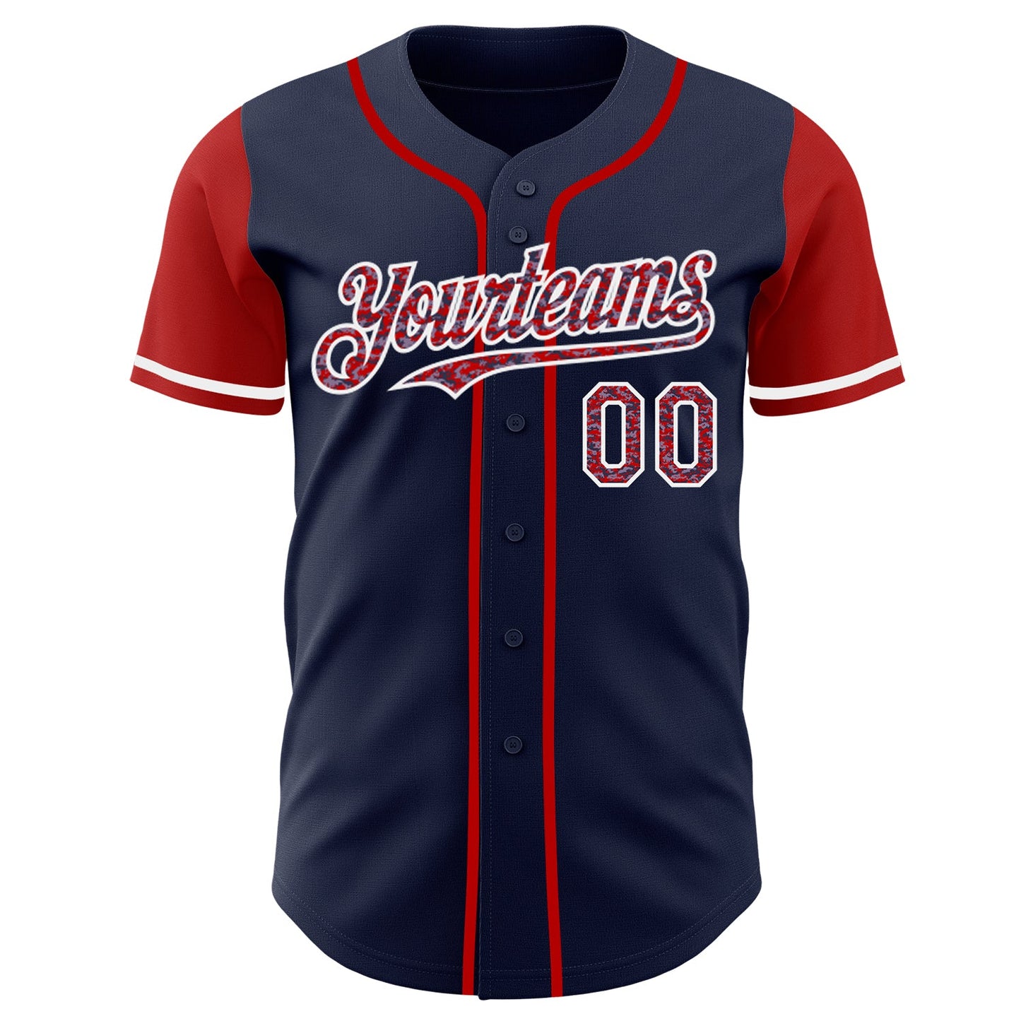Custom Navy Camo Red-White Authentic Two Tone Baseball Jersey view 2