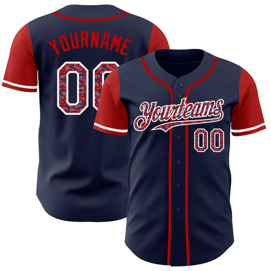 Custom Navy Camo Red-White Authentic Two Tone Baseball Jersey - Main View