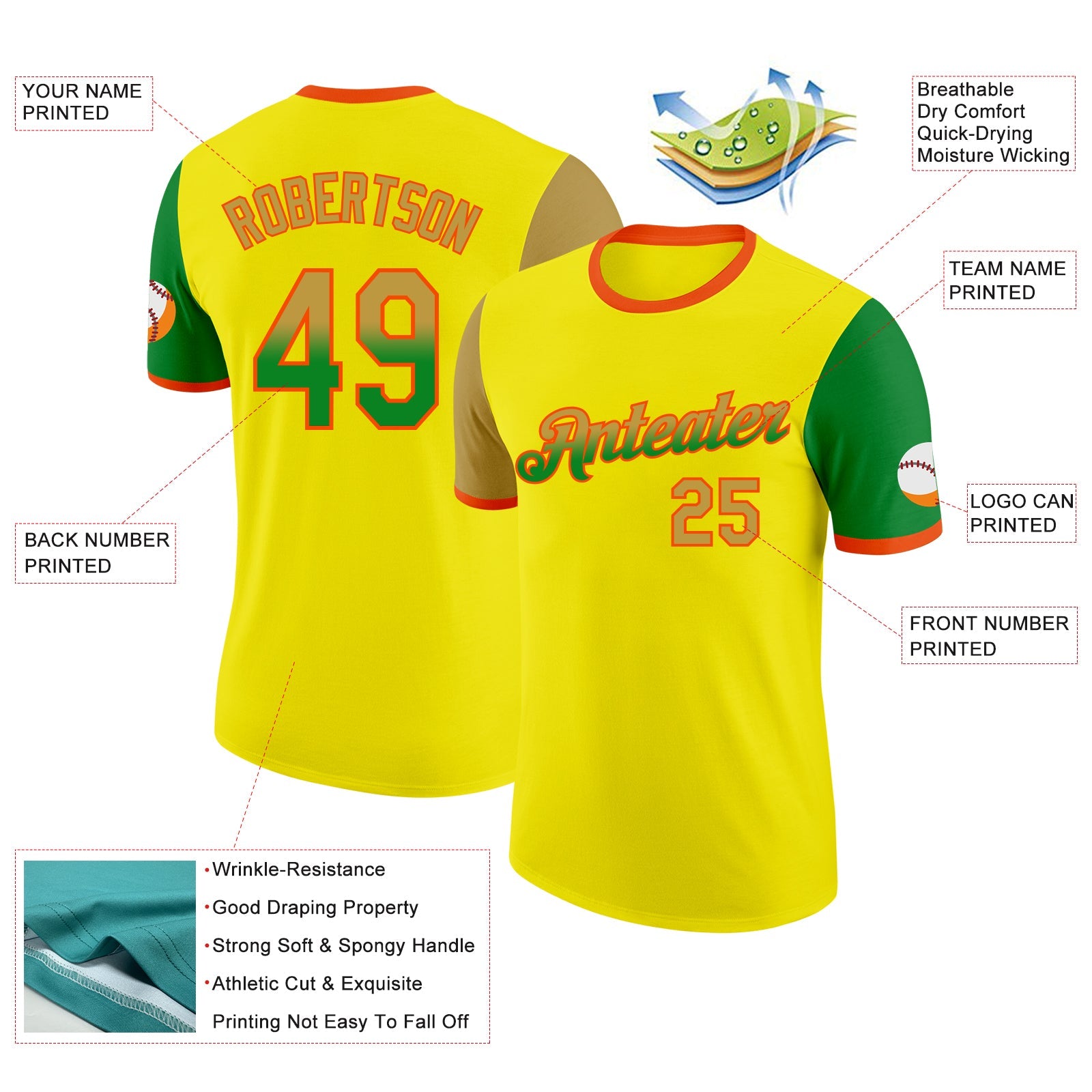 Custom Light Yellow Old Gold Grass Green-Orange Gradient Two Tone Performance T-Shirt view 2