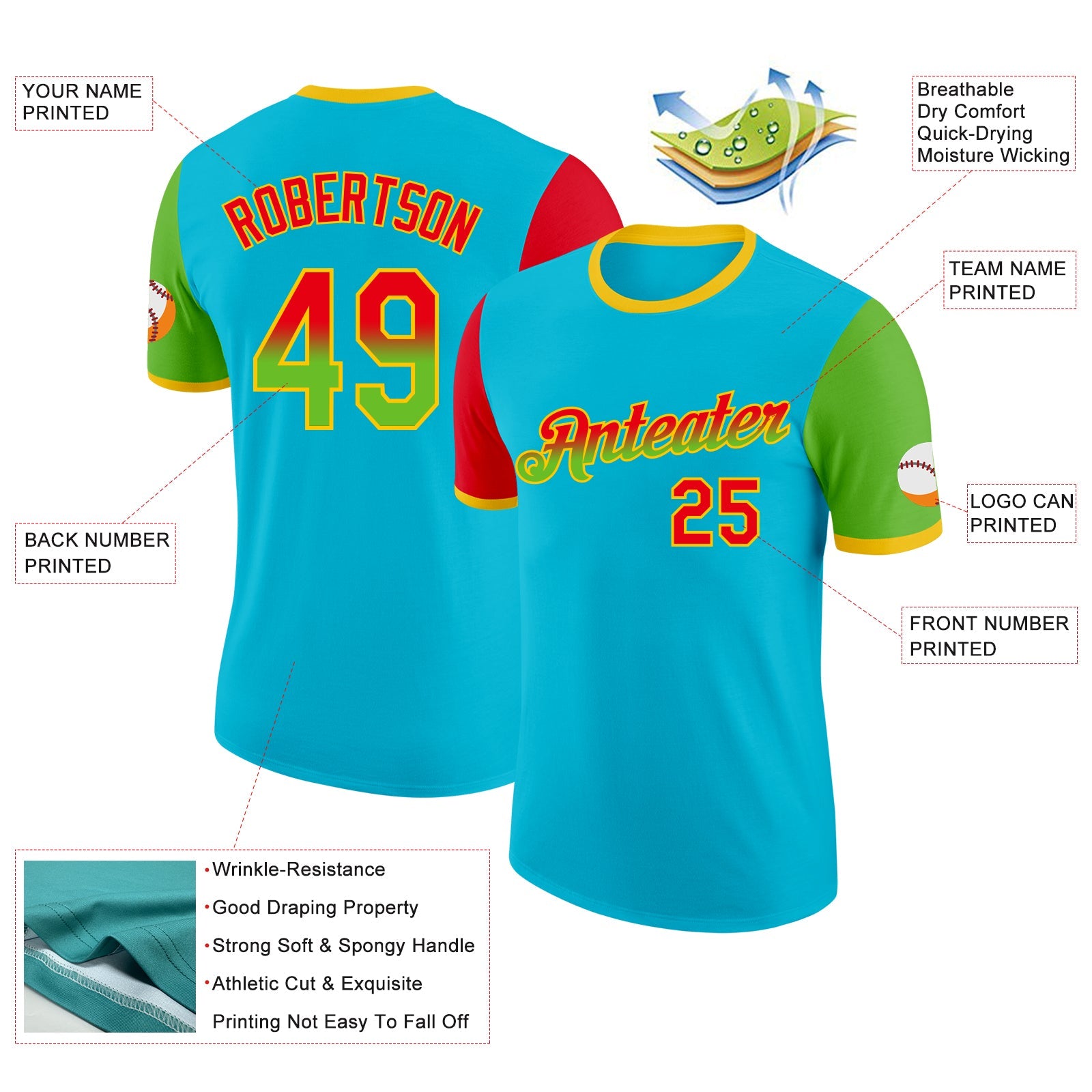 Custom Lakes Blue Fire Red Aurora Green-Yellow Gradient Two Tone Performance T-Shirt view 2