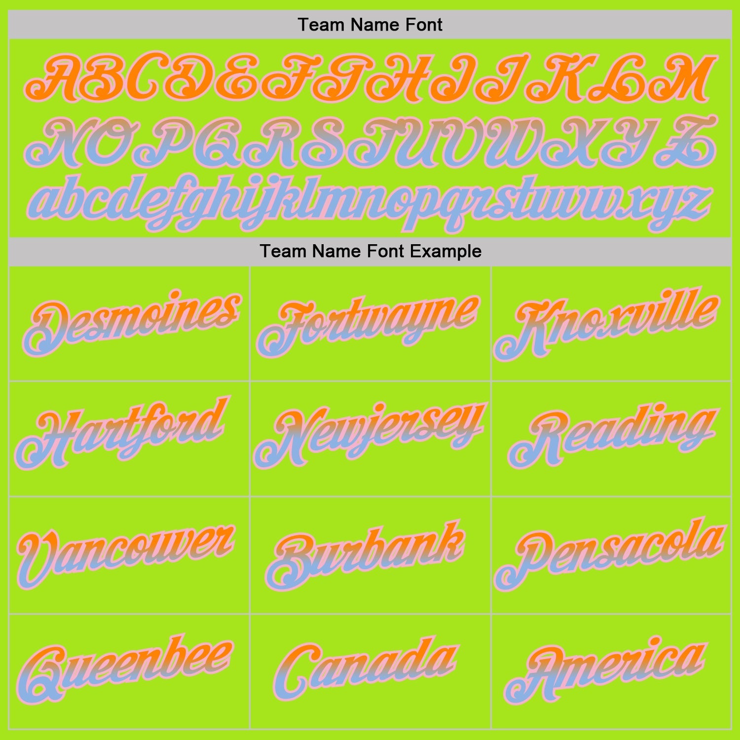 Custom Neon Green Bay Orange Light Blue-Light Pink Gradient Two Tone Performance T-Shirt view 3