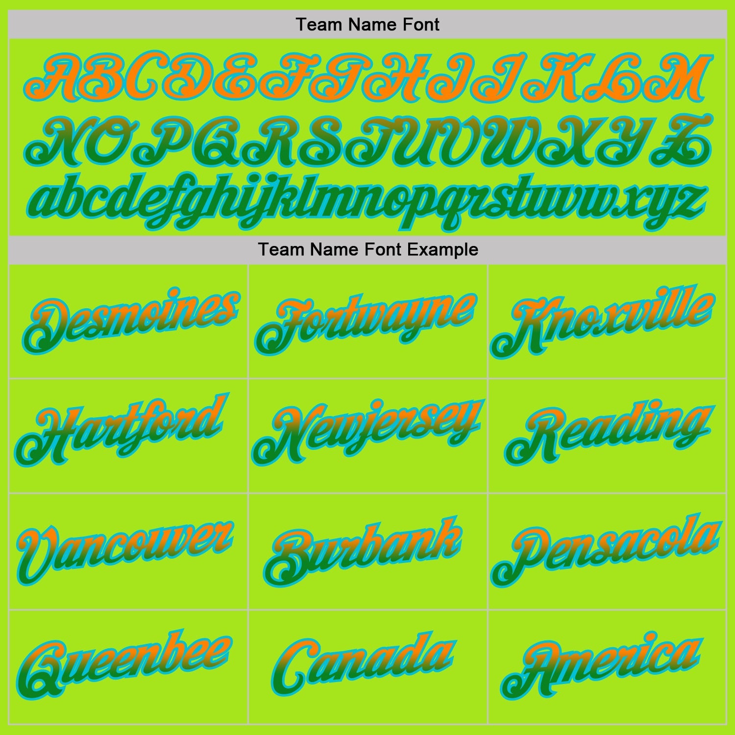 Custom Neon Green Bay Orange Grass Green-Lakes Blue Gradient Two Tone Performance T-Shirt view 3
