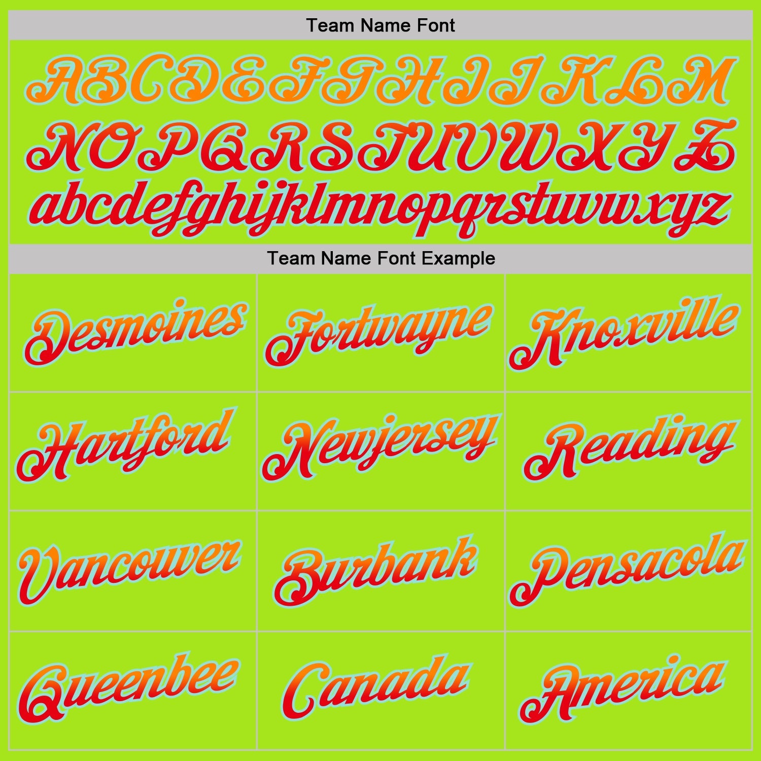 Custom Neon Green Bay Orange Fire Red-Ice Blue Gradient Two Tone Performance T-Shirt view 3