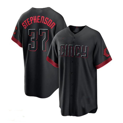 Cincinnati Reds #37 Tyler Stephenson 2023 City Connect Replica Player Jersey - Black Baseball Jerseys - Main View