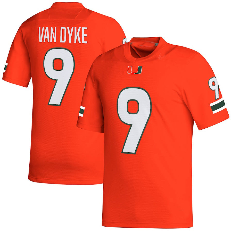 M.Hurricanes #9 Tyler Van Dyke NIL Replica Jersey Orange Football Jersey Stitched American College Jerseys - Main View