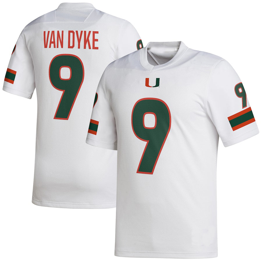M.Hurricanes #9 Tyler Van Dyke NIL Replica White Football Jersey Stitched American College Jerseys - Main View