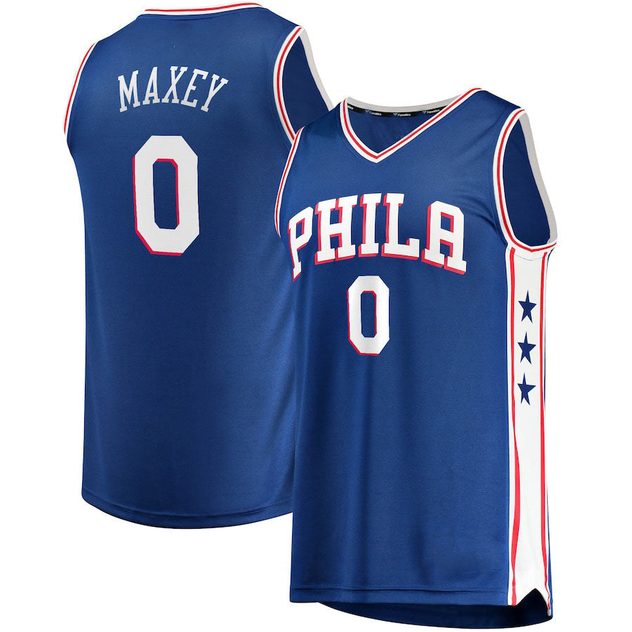 PH.76ers #0 Tyrese Maxey Fanatics Branded 2020-21 Fast Break Replica Jersey Icon Edition Royal Stitched American Basketball Jersey - Main View