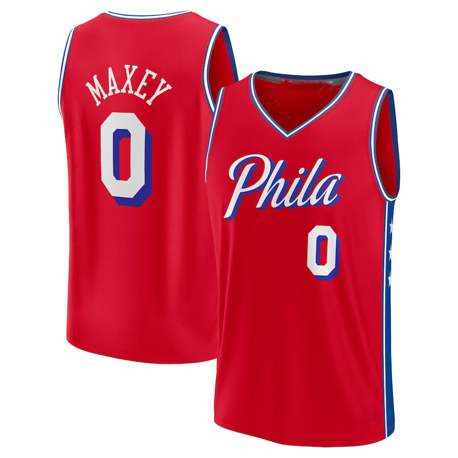 PH.76ers #0 Tyrese Maxey Fanatics Branded 2022-23 Fast Break Replica Player Jersey Statement Edition Red Stitched American Basketball Jersey - Main View