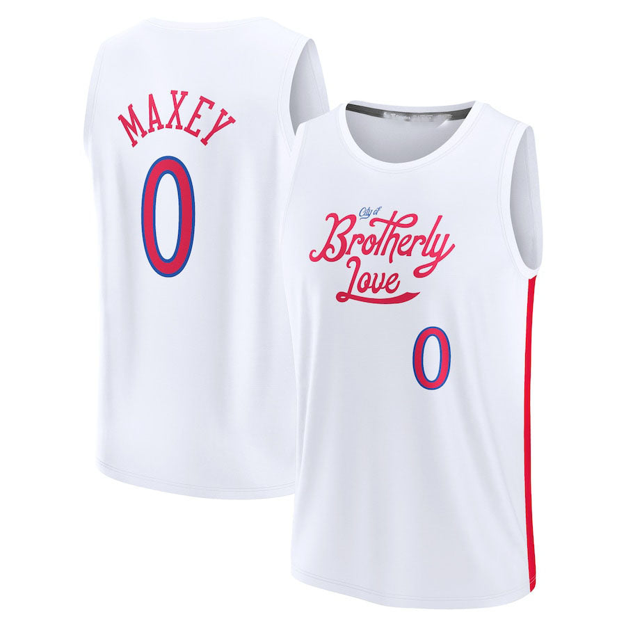PH.76ers #0 Tyrese Maxey Fanatics Branded 2022-23 Fastbreak Jersey City Edition White Stitched American Basketball Jersey - Main View