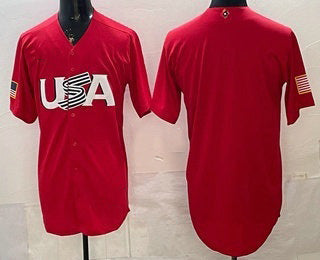 USA Baseball Blank Red 2026 World Baseball Classic Cool Base Stitched Baseball Jersey - Main View