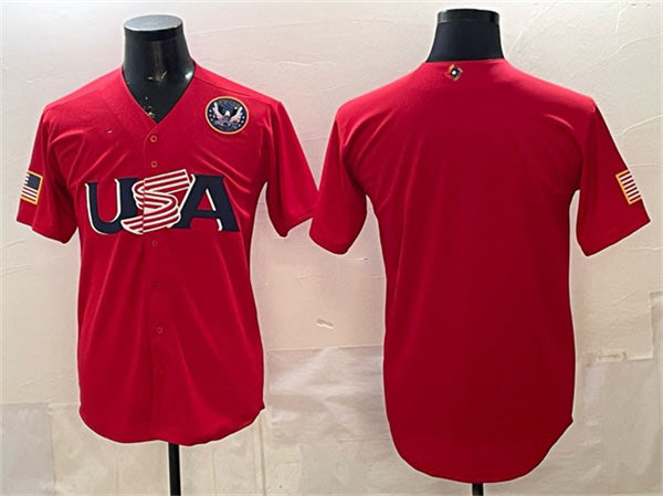 USA Baseball Blank Red 2026 World Baseball Classic United States 250th Anniversary Patch Stadium Stitched Baseball Jersey - Main View