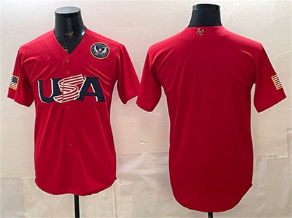 USA Baseball Blank Red 2026 World Baseball Classic United States 250th Anniversary Patch Stadium Stitched Baseball Jersey - Main View