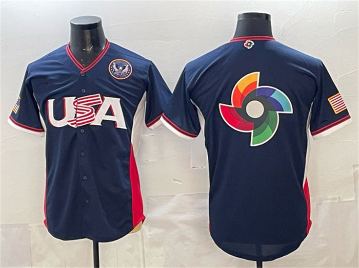 USA Baseball Team Big Logo Navy 2026 World Baseball Classic United States 250th Anniversary Patch Road Stadium Stitched Baseball Jersey - Main View