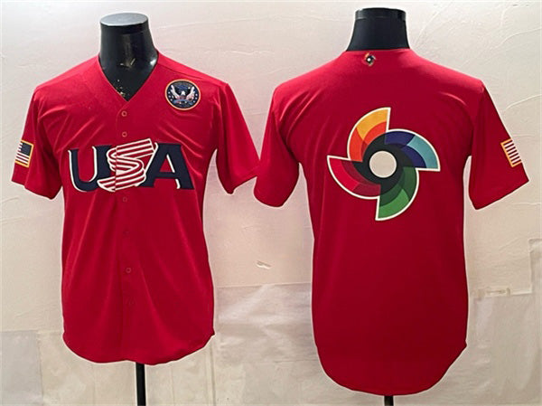 USA Baseball Team Big Logo Red 2026 World Baseball Classic United States 250th Anniversary Patch Stadium Stitched Baseball Jersey - Main View