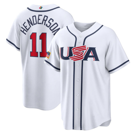 USA Baseball #11 Gunnar Henderson 2026 World Baseball Classic Home Stadium Jersey - White Baseball Jersey Tailgate Goods - Main View