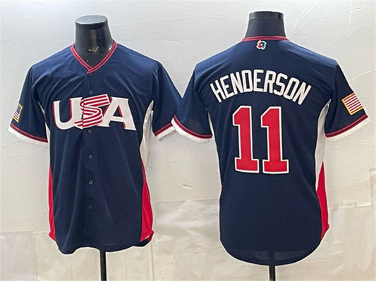 USA Baseball #11 Gunnar Henderson Navy 2026 World Baseball Classic Road Stadium Stitched Baseball Jersey - Main View
