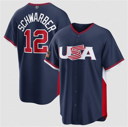 USA Baseball #12 Kyle Schwarber Navy 2026 World Baseball Classic Road Stadium Stitched Baseball Jersey - Main View