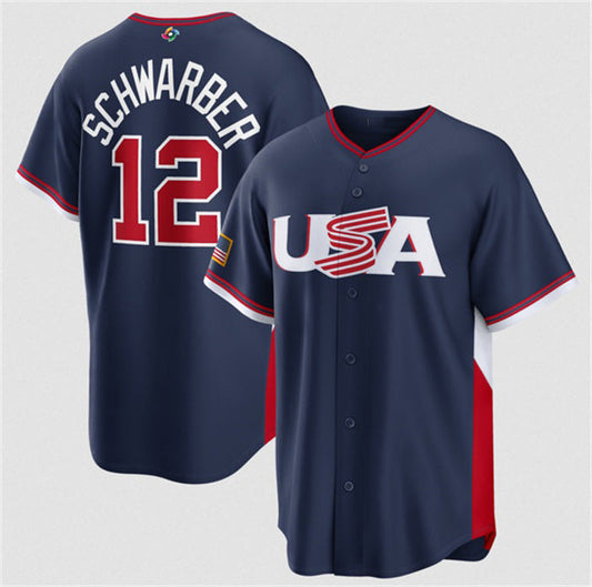 USA Baseball #12 Kyle Schwarber Navy 2026 World Baseball Classic Road Stadium Stitched Baseball Jersey - Main View