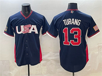 USA Baseball #13 Brice Turang Navy 2026 World Baseball Classic Road Stadium Stitched Baseball Jersey - Main View