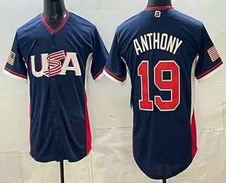 USA Baseball #19 Roman Anthony Navy 2026 World Baseball Classic Cool Base Stitched Baseball Jersey - Main View