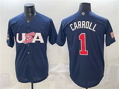 USA Baseball #1 Corbin Carroll Navy World Baseball Classic Stitched Baseball Jersey - Main View