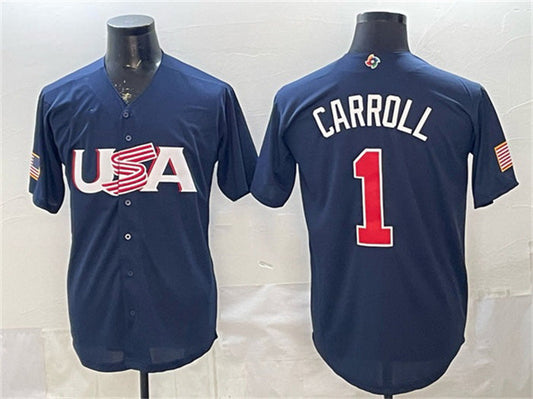 USA Baseball #1 Corbin Carroll Navy World Baseball Classic Stitched Baseball Jersey - Main View