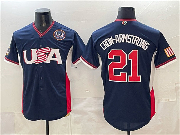 USA Baseball #21 Crow-Armstrong Navy 2026 World Baseball Classic United States 250th Anniversary Patch Road Stadium Stitched Baseball Jersey - Main View