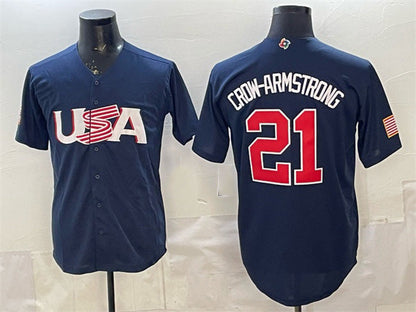 USA Baseball #21 Pete Crow-Armstrong Navy World Baseball Classic Stitched Baseball Jersey - Main View