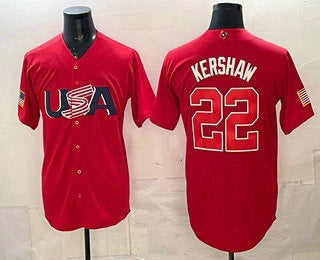 USA Baseball #22 Clayton Kershaw Red 2026 World Baseball Classic Cool Base Stitched Baseball Jersey - Main View