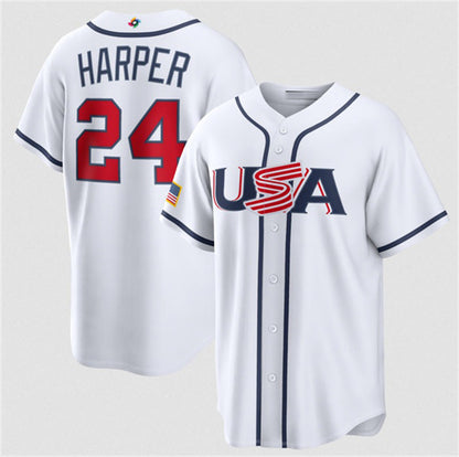USA Baseball #24 Bryce Harper White 2026 World Baseball Classic Home Stadium Stitched Baseball Jersey - Main View