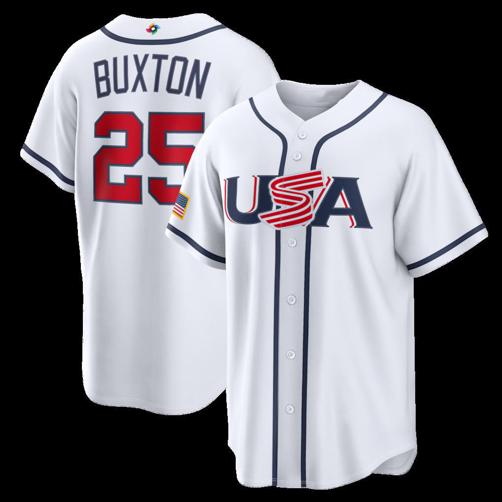 USA Baseball #25 Byron Buxton 2026 World Baseball Classic Home Stadium Jersey - White Baseball Jersey Tailgate Goods - Main View
