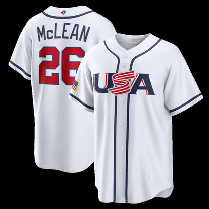USA Baseball #26 Nolan McLean 2026 World Baseball Classic Home Stadium Jersey - White Baseball Jersey Tailgate Goods - Main View