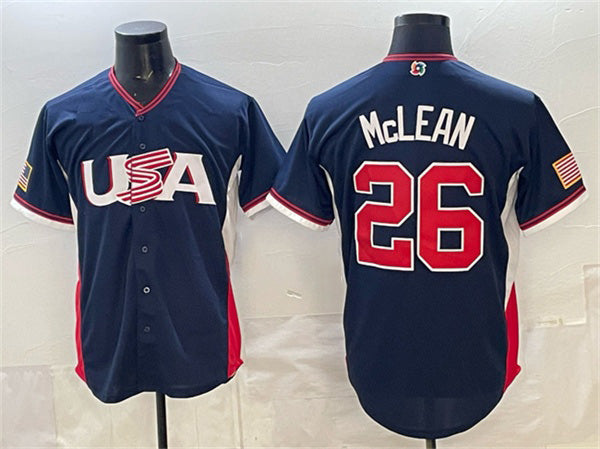 USA Baseball #26 Nolan McLean Navy 2026 World Baseball Classic Road Stadium Stitched Baseball Jersey - Main View