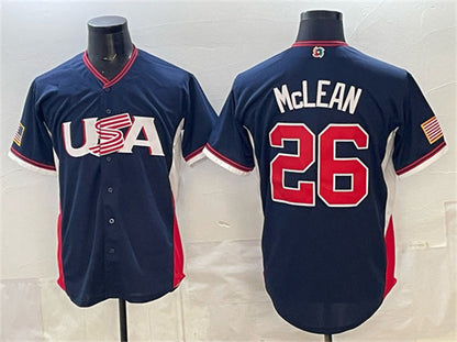 USA Baseball #26 Nolan McLean Navy 2026 World Baseball Classic Road Stadium Stitched Baseball Jersey - Main View