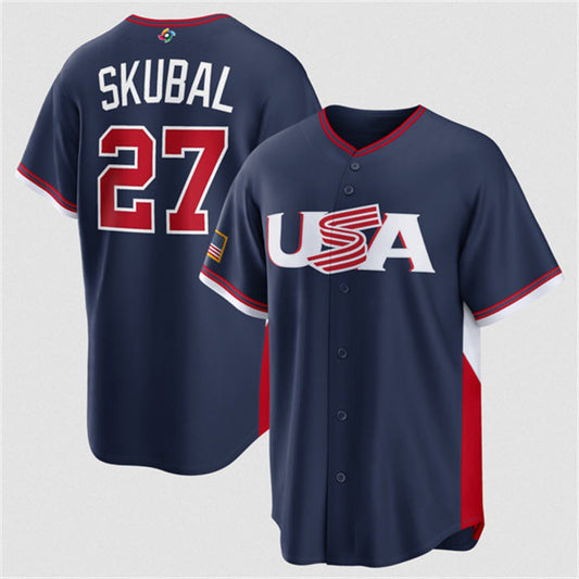 USA Baseball #27 Tarik Skubal Navy 2026 World Baseball Classic Road Stadium Stitched Baseball Jersey - Main View